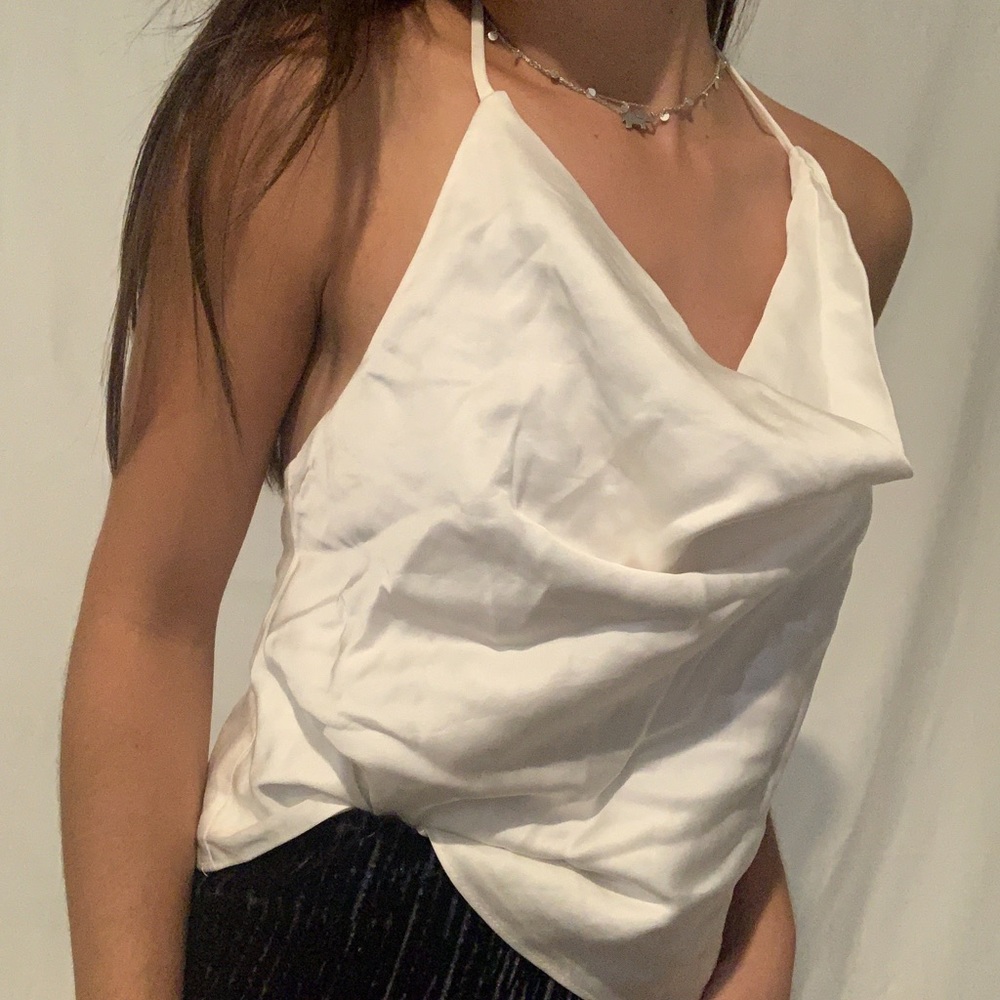 zara silk white top open back